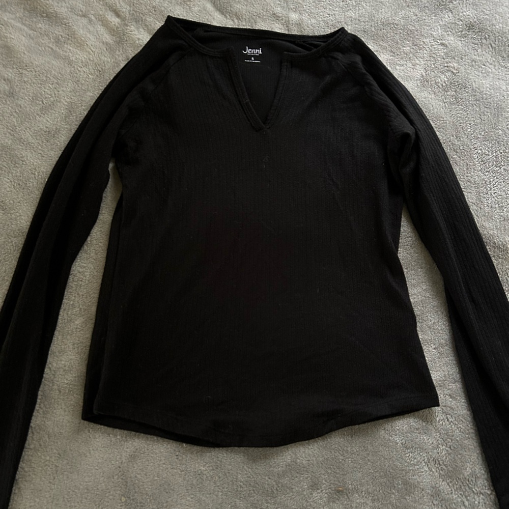jenni intimates women’s black long sleeve shirt, size small